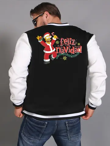 Die Pu Family Herren-Baseballjacken mit Weihnachtsthema und Homer-Weihnachtsmann-Aufdruck verkaufen sich gut im Herbst und Winter