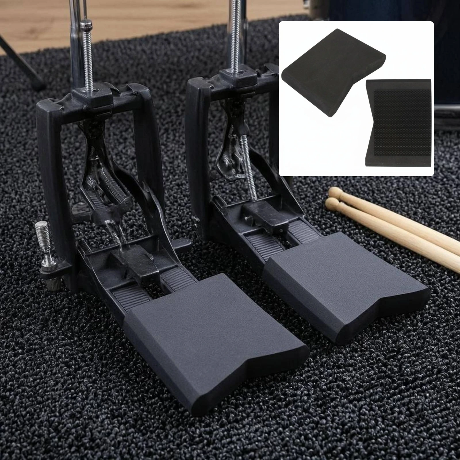 2 Pieces Drum Pedal Block Portable Double Pedal Anchor Hi-Hat Stand Block Hook-and-Loop Base Hi-Hat Stand Anchor Shock-Absorbing
