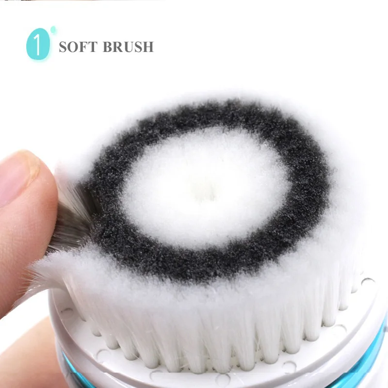 Cepillo de lavado de cara de silicona eléctrico portátil 4 en 1, herramienta multifuncional para el cuidado de la piel, masaje de limpieza de poros faciales