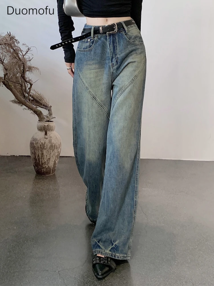 

Duomofu American Vintage Washed Distressed Casual Women Jeans Spring New High Waist Slim Fashion Full Length Street Female Jeans