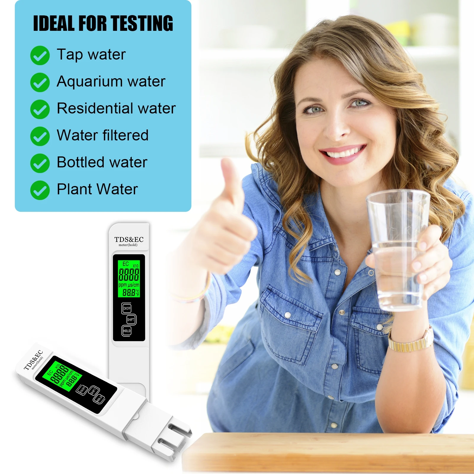 NJTY A5 4-in-1 TDS-Messgerät mit Hintergrundbeleuchtung misst TDS/EC/Temp Digitaler Wasserqualitätstester PPM für Wasserhahn, Brunnen, Pool – Detail 6