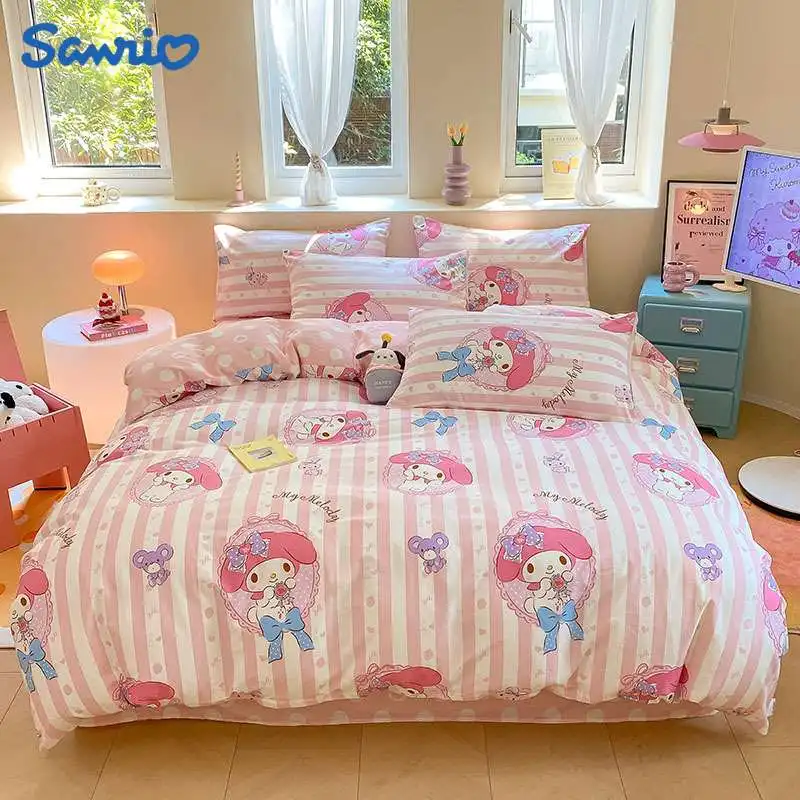 

Bedding Four-Piece Set Mymelody Hello Kitty Cinnamoroll Kuromi Bed Sheet Duvet Cover Autumn Winter Printing Dyeing Quilt Gift