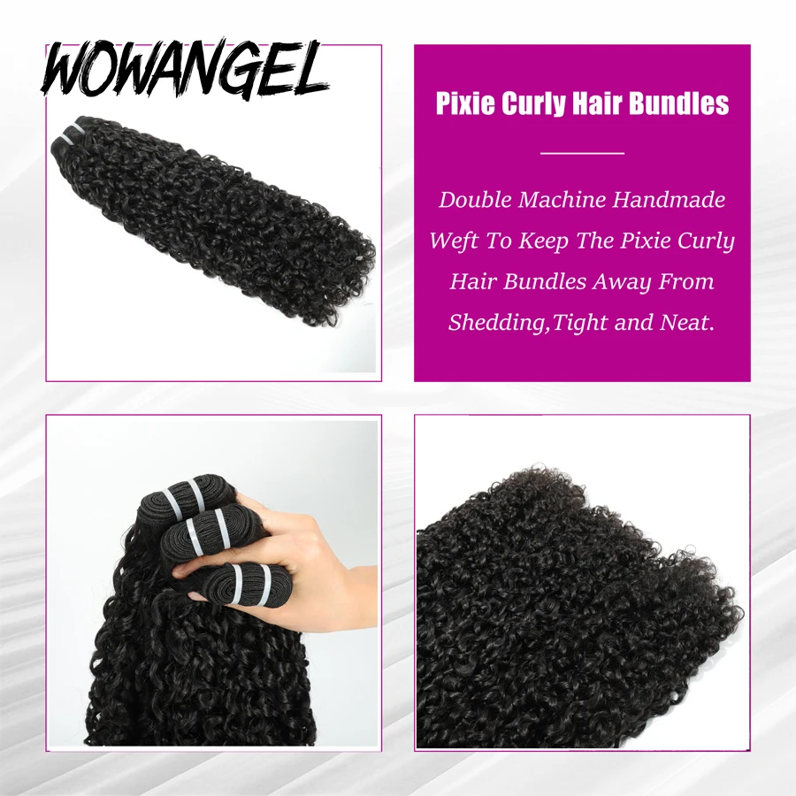 WOWANGEL 30 Zoll Pixie Lockige Echthaar-Bündel 100% Echthaar Brasilianische Jungfrauen-Haarverlängerungen Doppelt Gewebtes Tiefes Lockiges Haarbündel – Detail 5