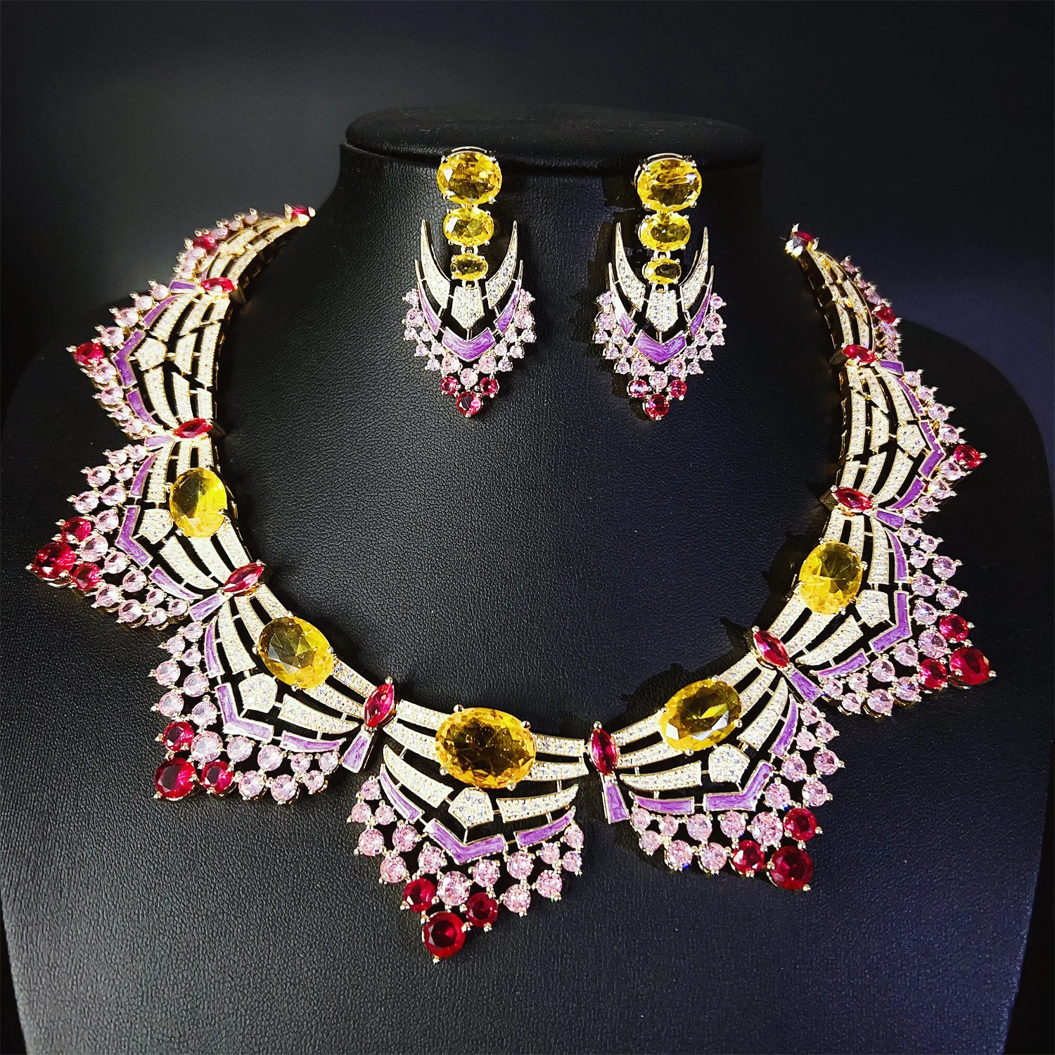 

Light Luxury Colorful Jewelry Necklace Earrings High Stunning Women's Accessories Set Bridal Wedding Holiday Party Gift M-968