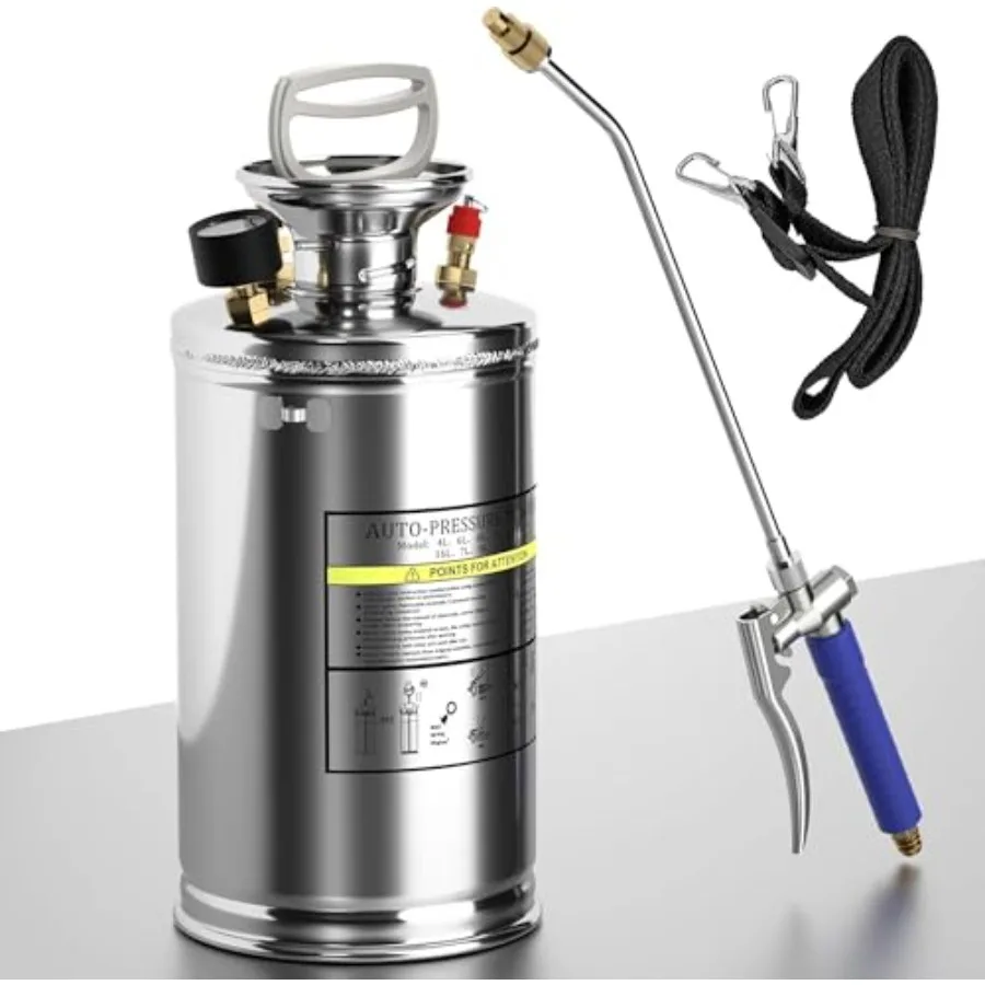 

2 Gallon Hand Pump Sprayer 304 Stainless Steel Garden Chemical Sprayer with Pressure Gauge Adjustable Nozzle 20" Sprayer Wand 3