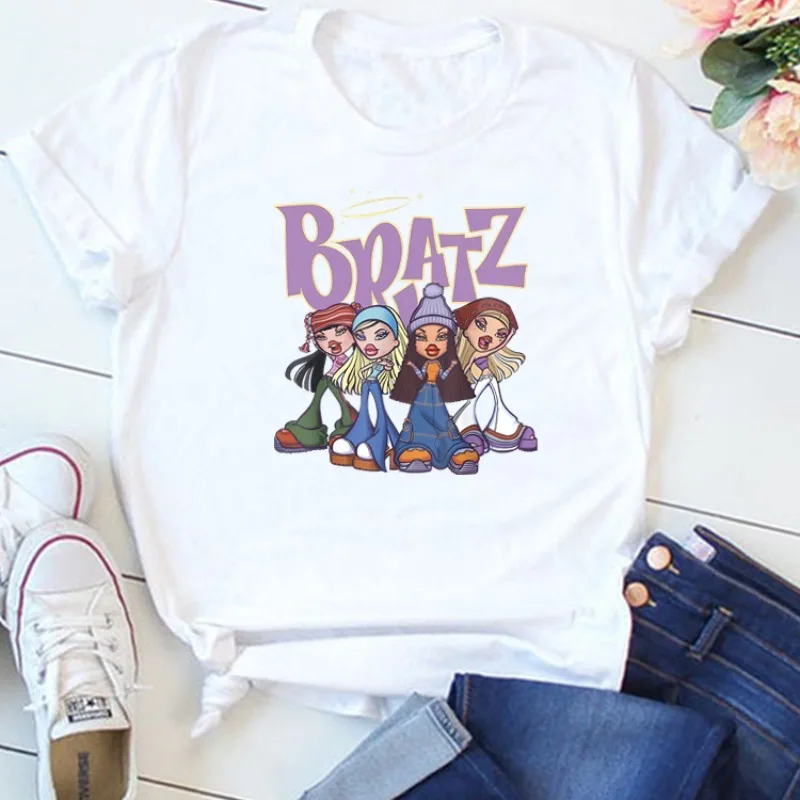 Bratzs Cartoon lato Trendprint t-shirt kobiety luźny projekt Casual krótki rękaw Harajuku koszulka Anime odzież damska 2024