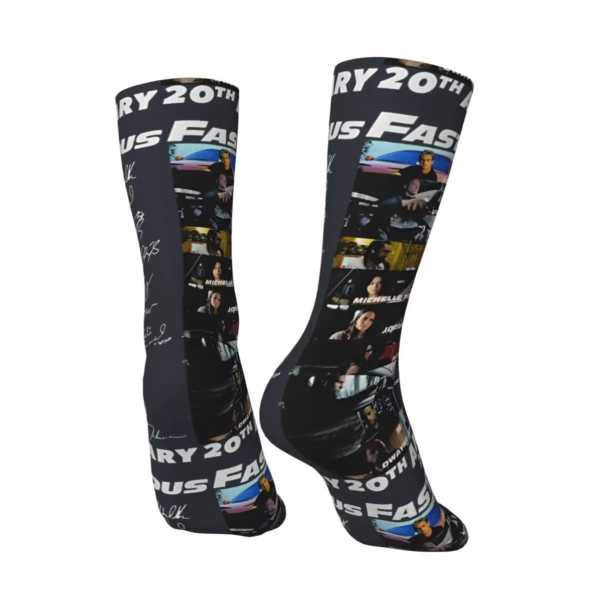 Funny Crazy compression Sock for Men 20Th Anniversary Fast Furious Signatures Hop Harajuku Fast and Furious Sock Novelty Gift