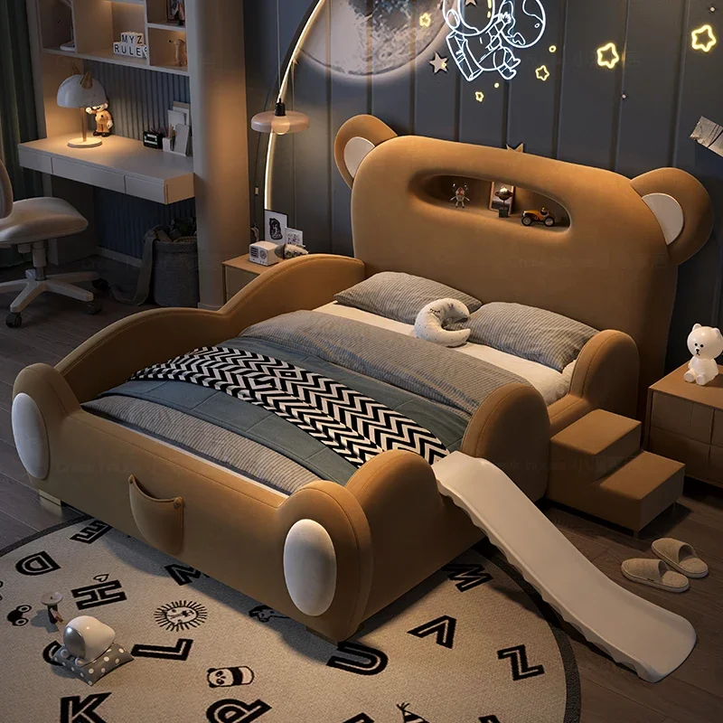 Modern Minimalist Twin Bed Girl Cartoon Teddy Bear Bed Boy Modern Double Bed Queen Size Frames Headboard Bedroom Furniture