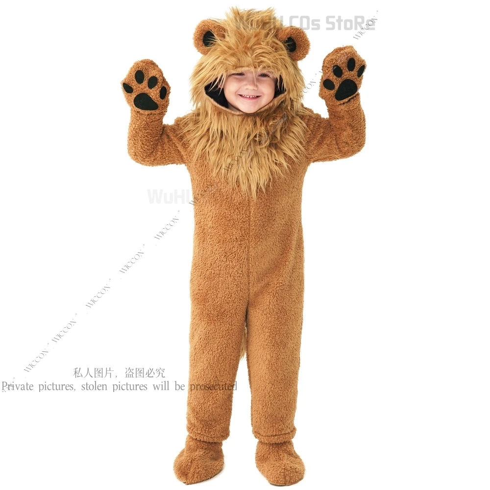 Mignon petit Lion Animal roi Kigurumi Costume bébé garçons filles hiver pyjamas combinaison Onesies anniversaire déguisement gants
