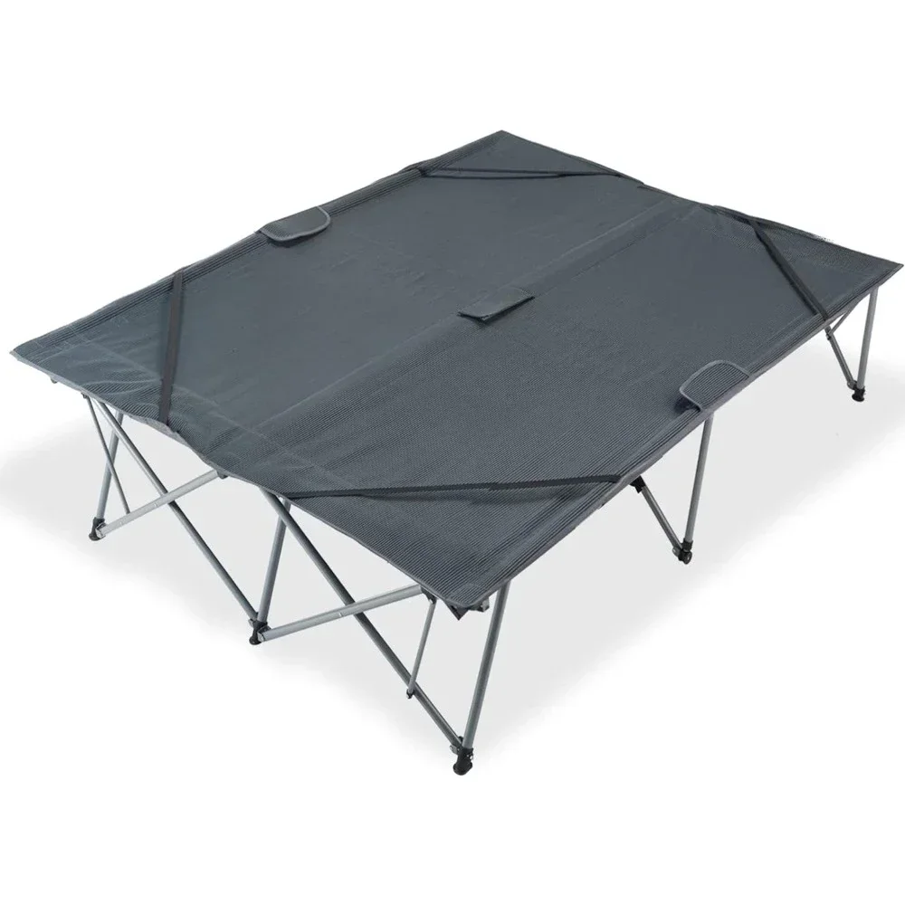 

Folding Camping Cot Adjustable Heavy Duty Outdoor Oversized Adult Wide, 84.6''x 55.1''x18.9'', Grey-double