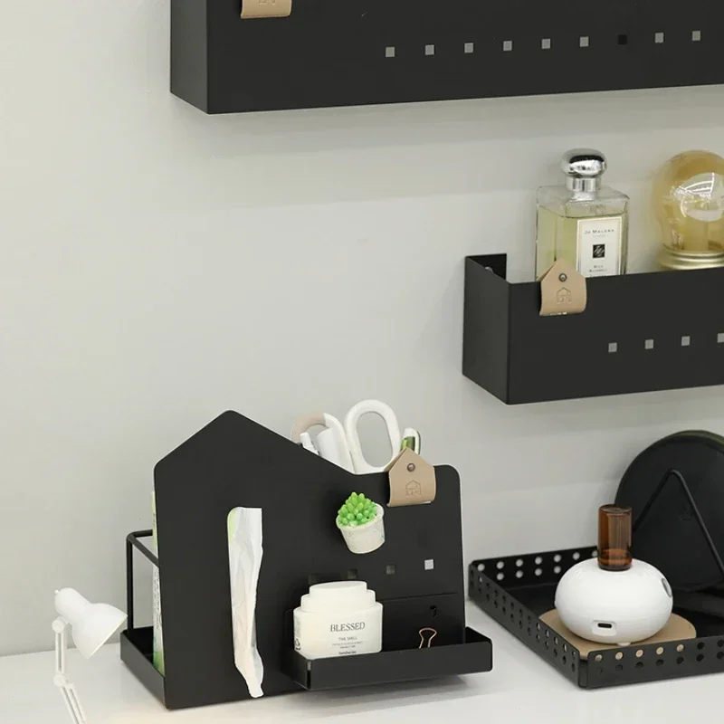 Hole board, tissue, miscellaneous items storage rack, multifunctional organizing rack, desktop phone storage