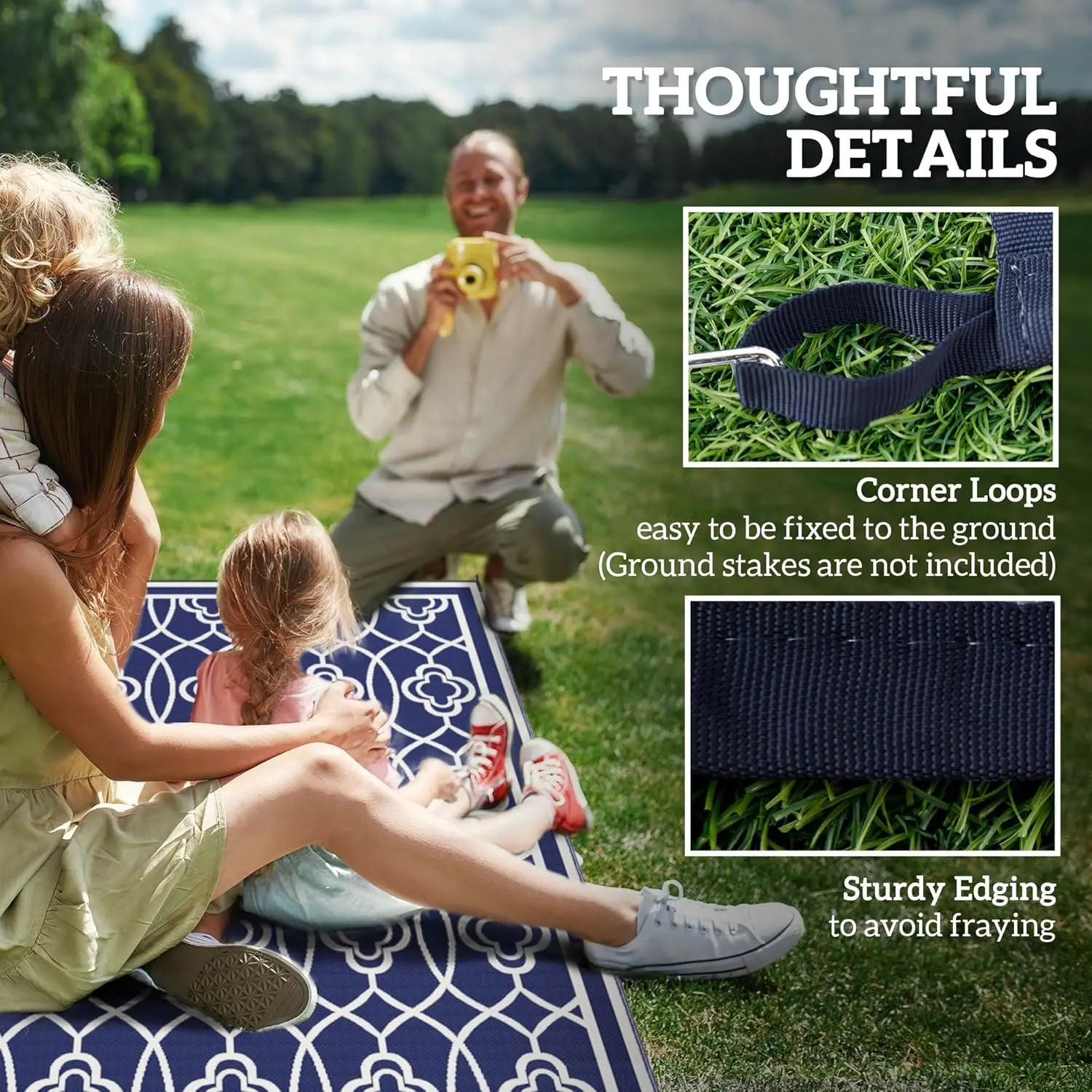 Waterproof Large Mat, Reversible Plastic Straw Rug for Decor, Portable Outside RV Camping Area Carpet Mat for Backyard Porch