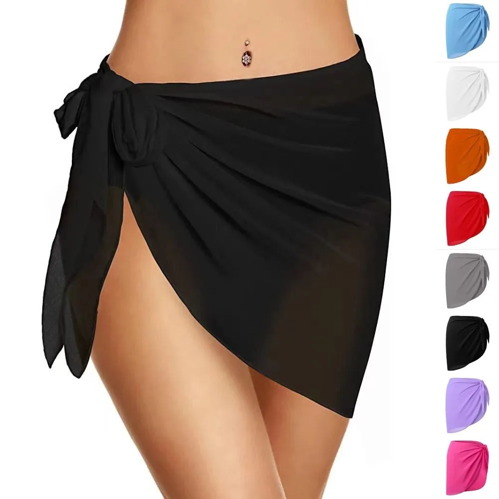 Soft Short Sarongs Chiffon Swimsuit Coverups Scarf Cover Short Skirt Wrap Sheer Summer Beach Short Cover Women
