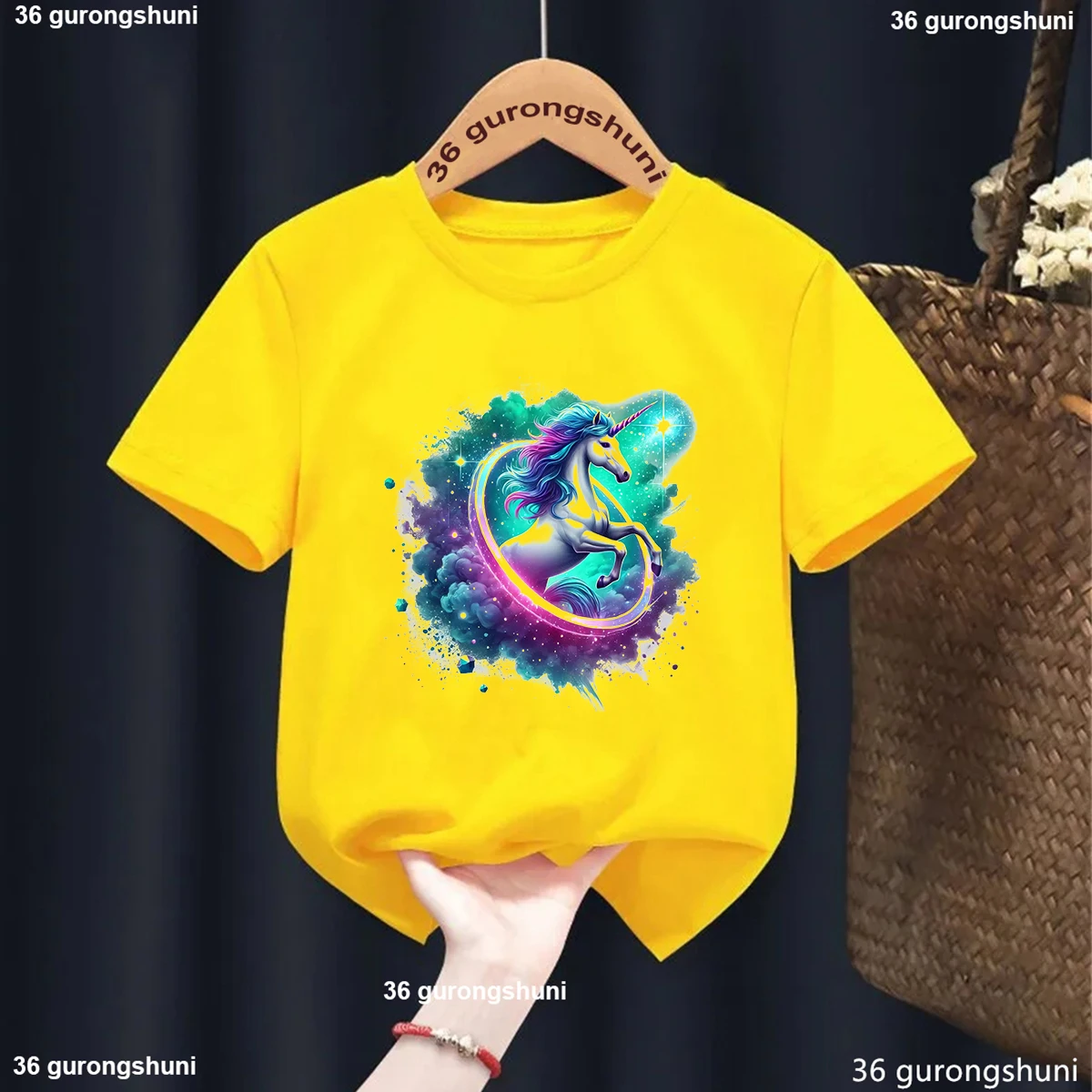 Galaxy Einhorn Cartoon Print T-Shirt für Mädchen/Jungen Lustiges cooles 3D Einhorn Muster T-Shirt Kinderkleidung Sommer Kurzarm T-Shirt