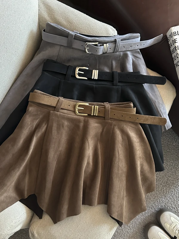 

Fall Winter ort Skirt High Waist Suede Fabric Asymmetrical Design Korean Sle Commute Pear ape Suitable Bridesmaid Dr
