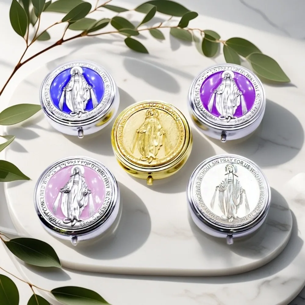 Retro Religious Jewelry Box Round Zinc Alloy Saint Benedict Jewelry Box Elegant Jewelry Storage Box Travel Storage view 4