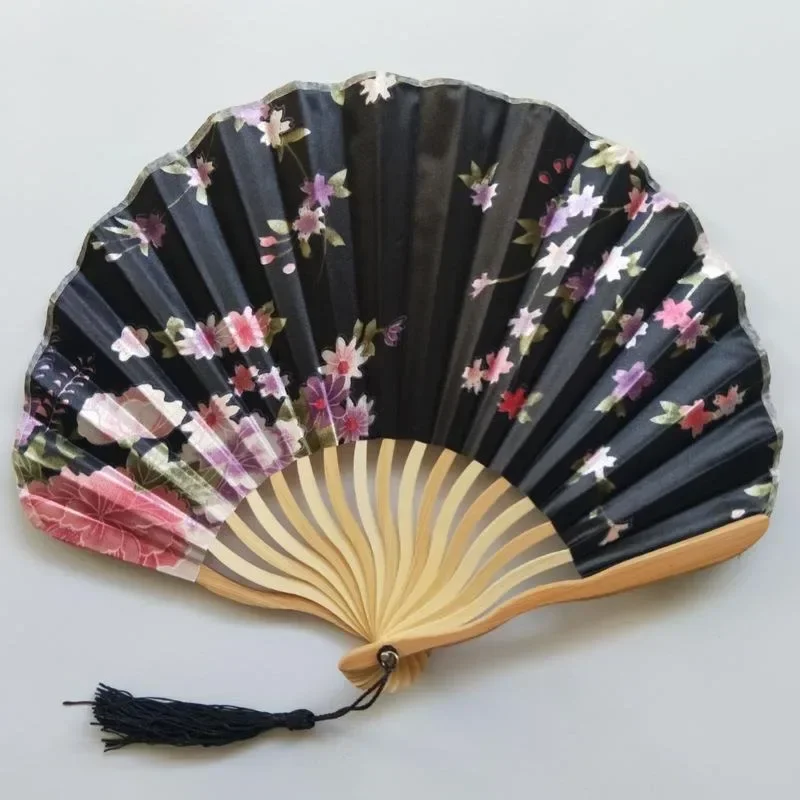 

Retro Hand Fold Fan Woman Man Dance Props Wedding Home Cabinet Decor Bamboo Wood Silk Flower Folding Fan