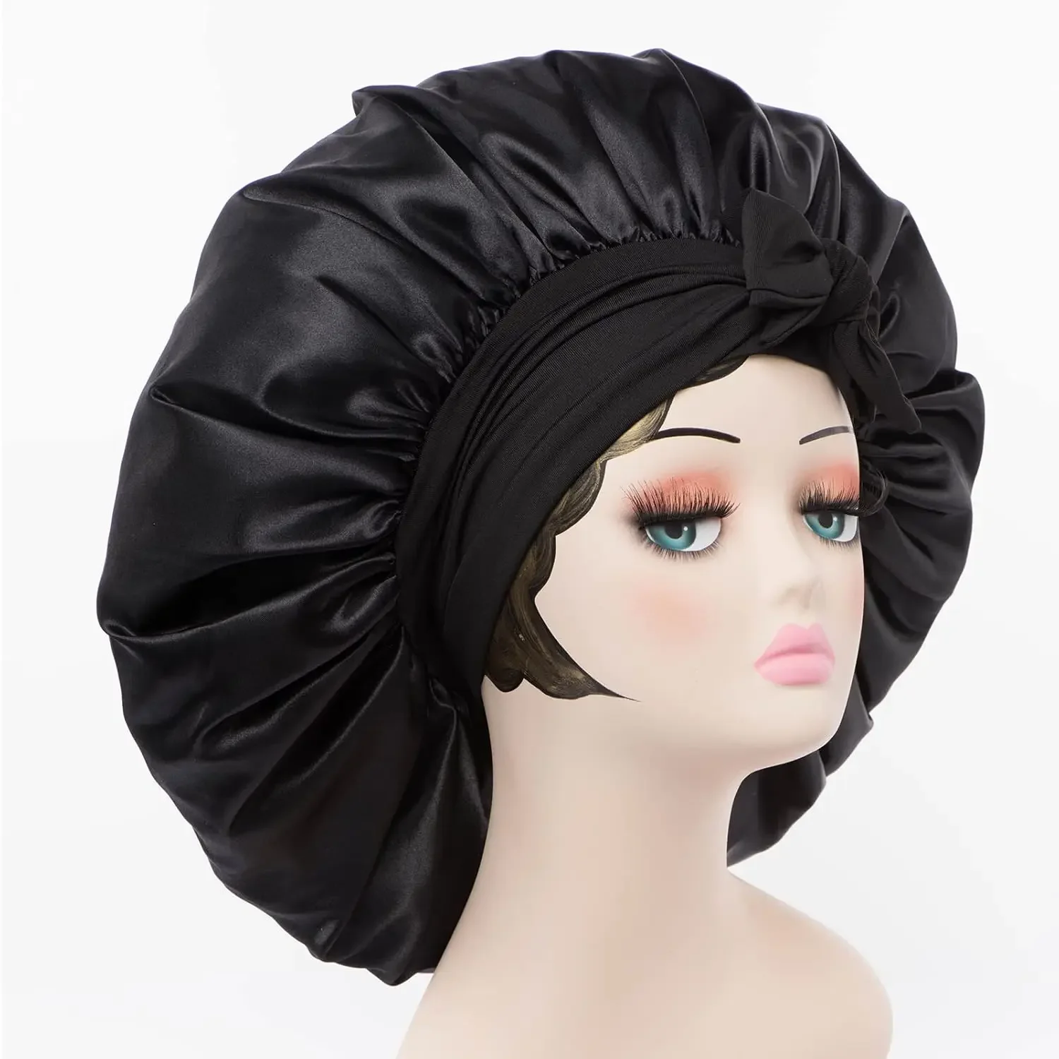 Satin Bonnet Silk for Hair Jumbo Size Tie Bonnets Adjustable Night Cap for Women Comfortable Wide Band for Braids Curly Long Hai