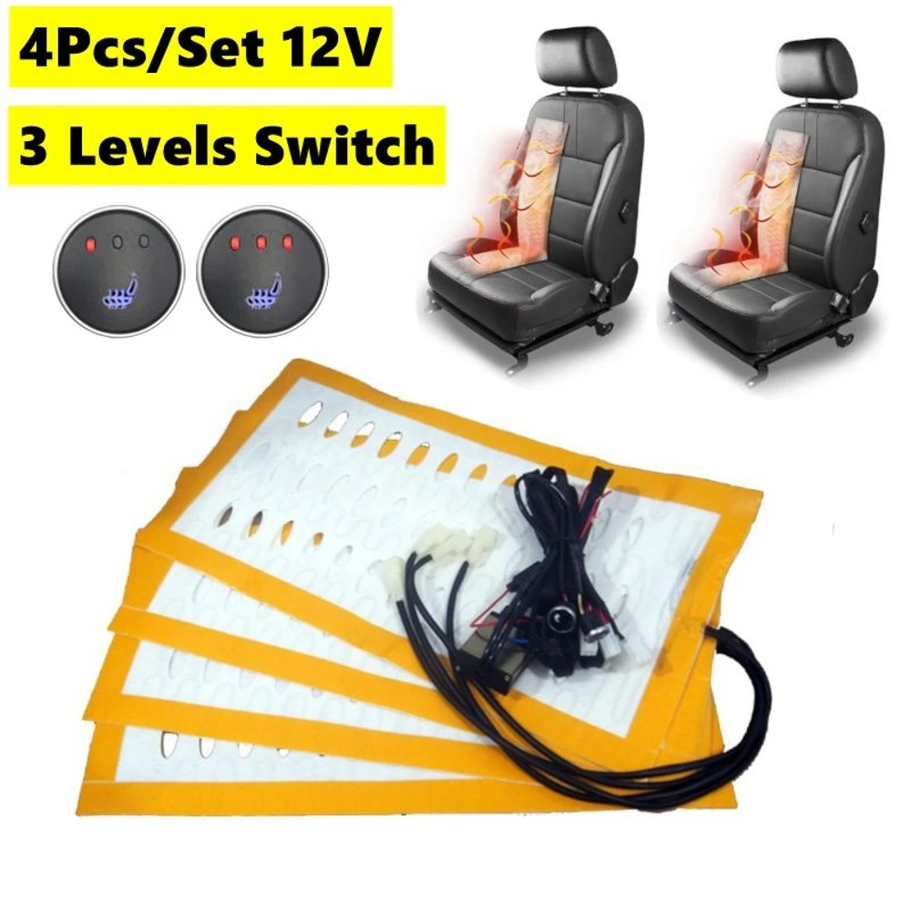 4Pcs Universal Built-In Car Seat Heater for 2 Seats 12V Alloy Wire Heating Pad with 3 Level 25-55℃ Temperature Adjustable