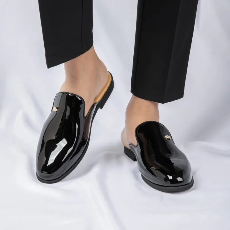 

Men Baotou Half Slipper Slippers PU Solid Color Low Heel Comfortable Simple Casual Slippers