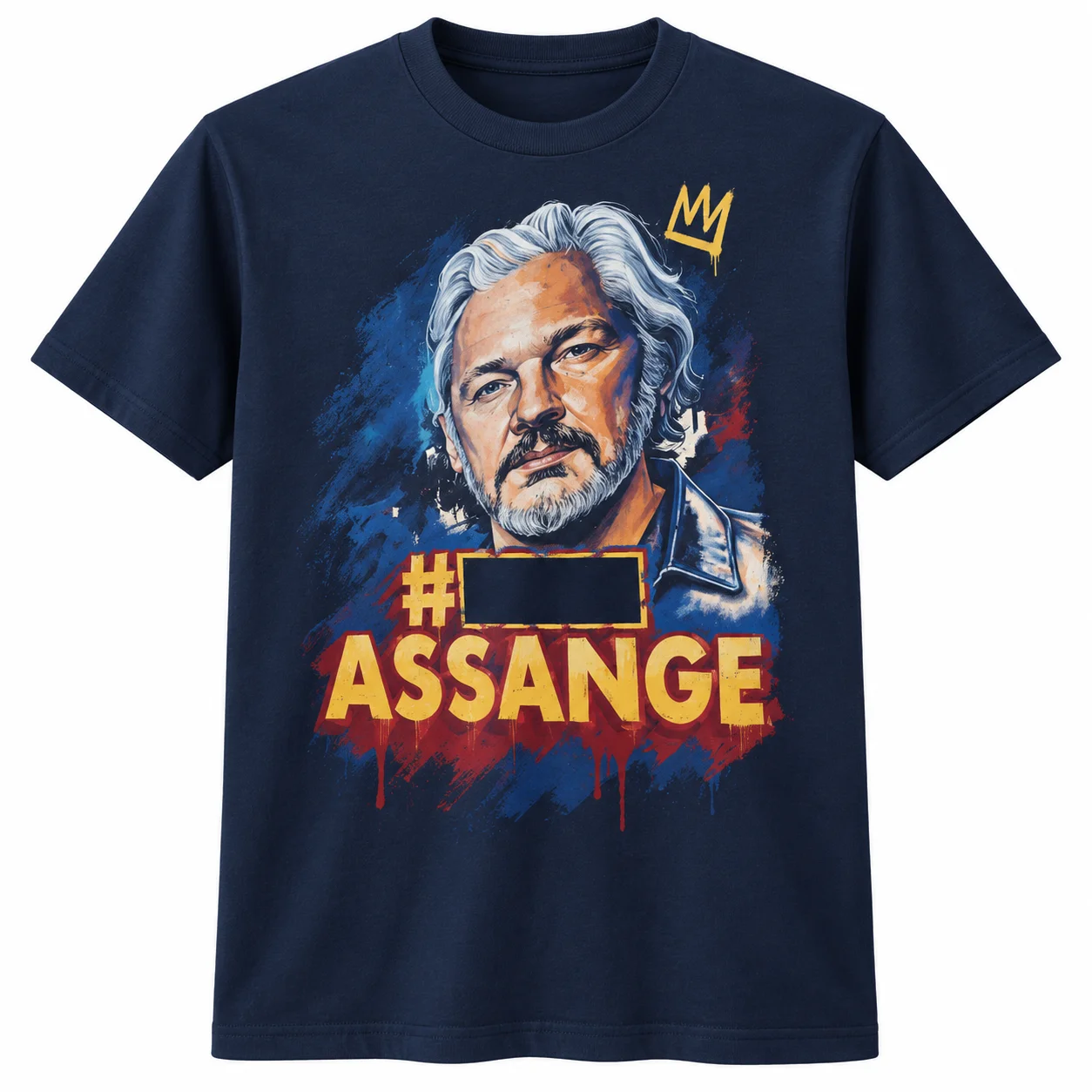 Julian Assange Free Graphic T-Shirt WikiLeaks Returned Back Support Tee Navy Mens