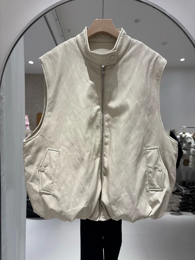 

Осень-зима, однотонный теплый пуховый жилет с воротником-стойкой, женские жилеты без рукавов на белом утином пуху, женские повседневные стеганые жилеты на молнии