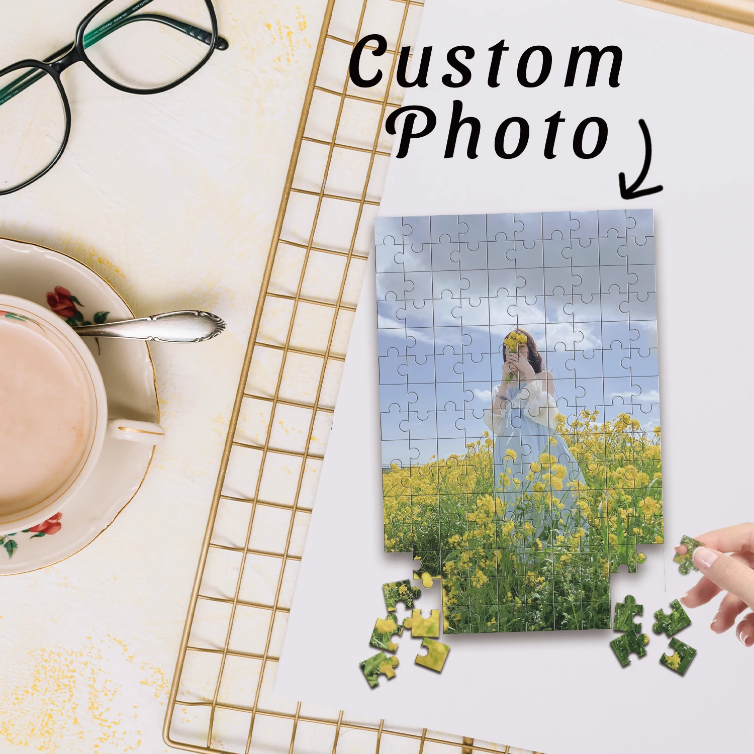 35/150/300/500/1000pcs Women in the rapeseed flower area Custom Photo Personalised Decompression Puzzles Jigsaw puzzle