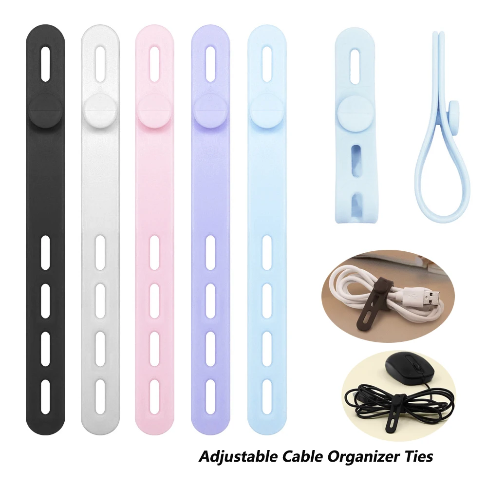 Adjustable Silicone Cable Ties Cord Organizer Cable Straps Reusable Cord Ties Travel Cable Organizer Desk Winder Elastic Tie