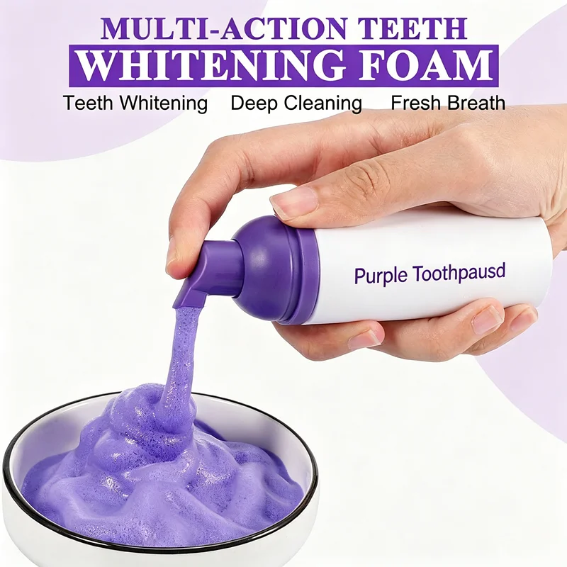 Purple Whitening Toothpaste Foam Color Corrector Foam Remove Stains Brighten Teeth Fresh Breath Multi‑Effect Oral Care Mousse