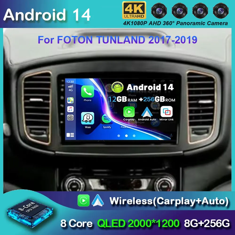 9 Inch Car Radio Fascia For FOTON TUNLAND 2017-2019 Navigation GPS Multimedia Video Player Stereo Carplay+auto WiFi+4G DSP BT