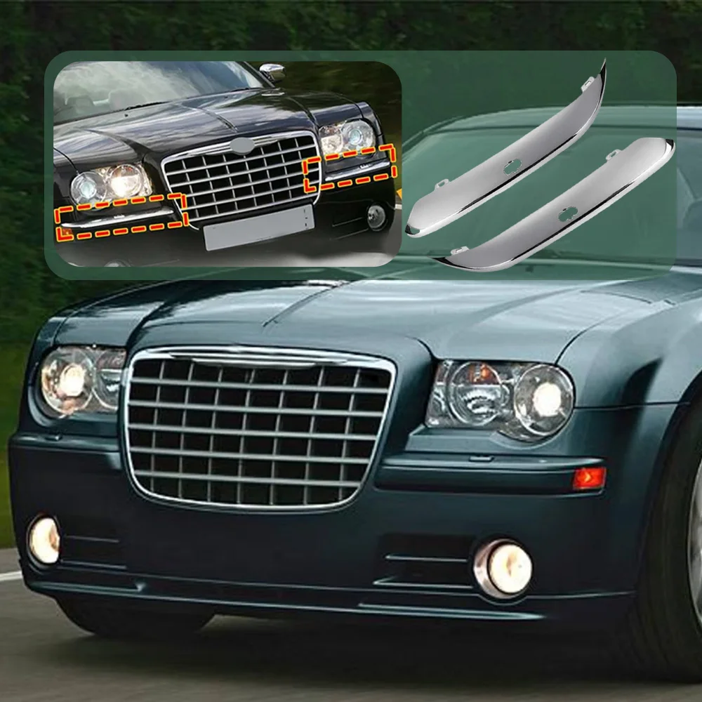 

2Pcs Car Front Bumper Lower Chrome Trim with Hole Decorative Strip Cover for Chrysler 300C 2005 -2010 04806124AA, 04806125AA