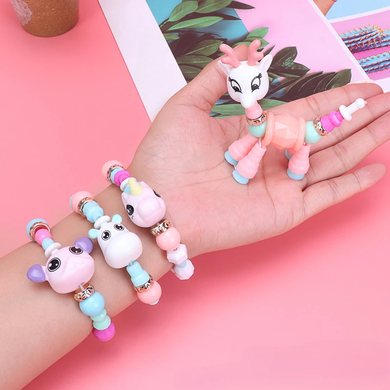 Funny Acrylic Animal Magic Bracelet Children's Surprise Birthday Gift DIY Deformation Pet Beads Bracelets Girls Party Favors Toy