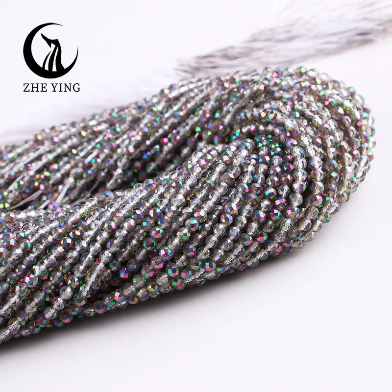 Zhe Ying New Faceted AB Plated Beads 2mm 3mm Small Loose Crystal Beads for Jewelry Making Bracelet DIY Accessory 5 Strands/lot