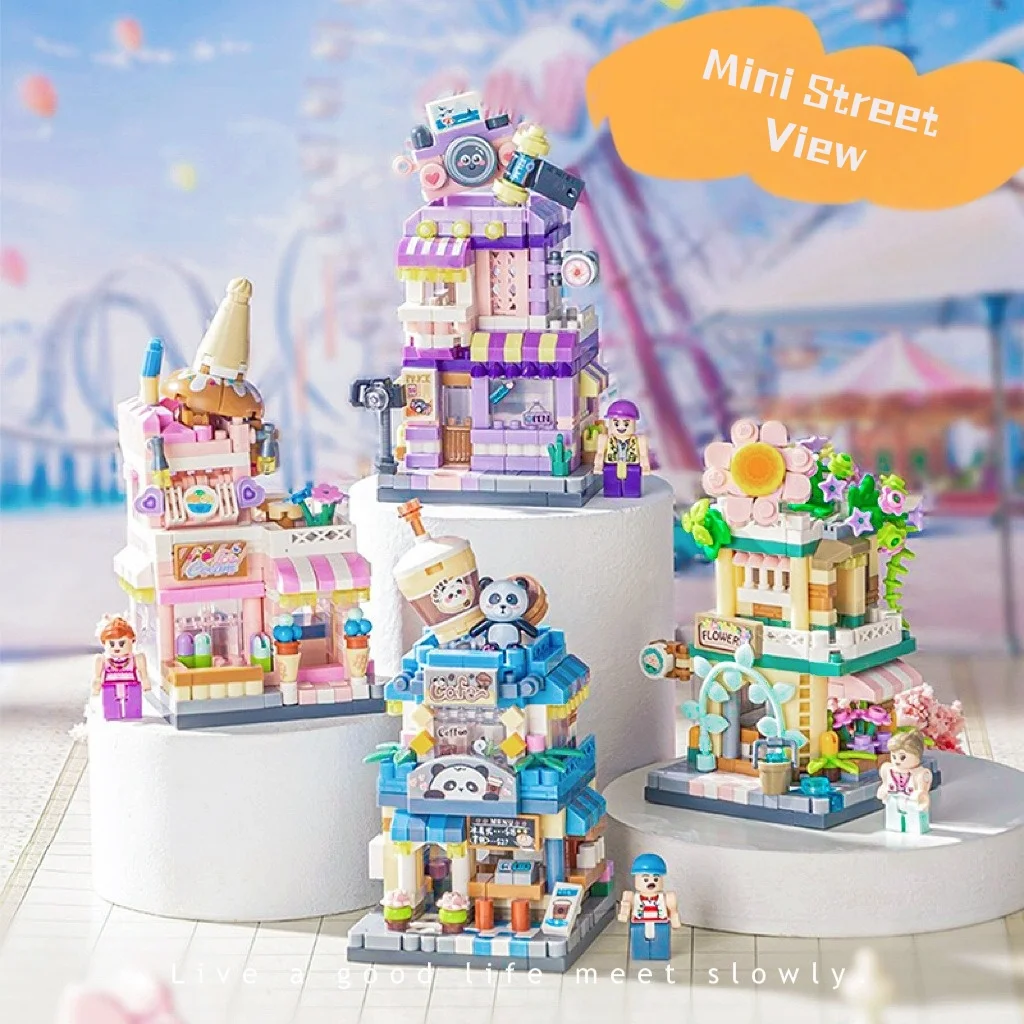 

Tide play ornament mini street view model tiny particles assembled building block gifts children's toys