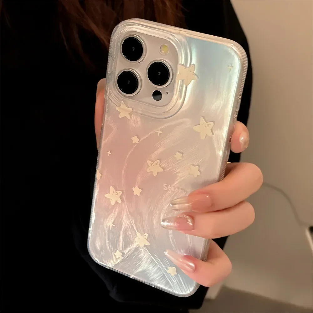 Korean Style Laser Gradient Star Shining Phone Case for IPhone16 15 14 12 13 11 Pro ProMax Plus X XR Shockproof Phone Cover