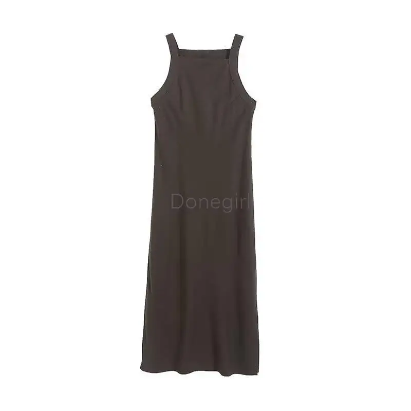 Donegirl 2024 Zomer Nieuwe Mode Vakantie Stijl Vrouwen Vierkante Hals Jurk Zijde Vent Elegante Casual Lange Sling Jurk Vrouw Chic Gewaad