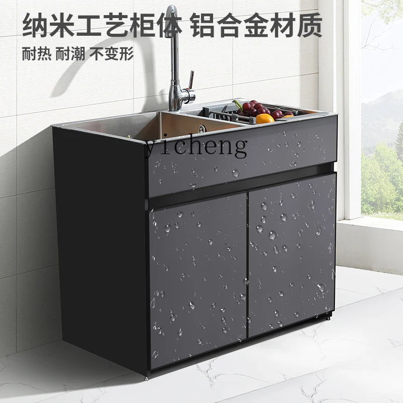 YFY  stainless steel sink handmade thickened vegetable basin balcony cabinet stainless steel bathroom cabinet double slot