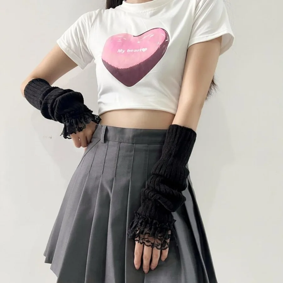 Cute Y2K Arm Warmers Kawaii Knitted Wrist Warmers Long Japanese Harajuku Goth Fingerless Sleeve for Women Girls - Perfect for F