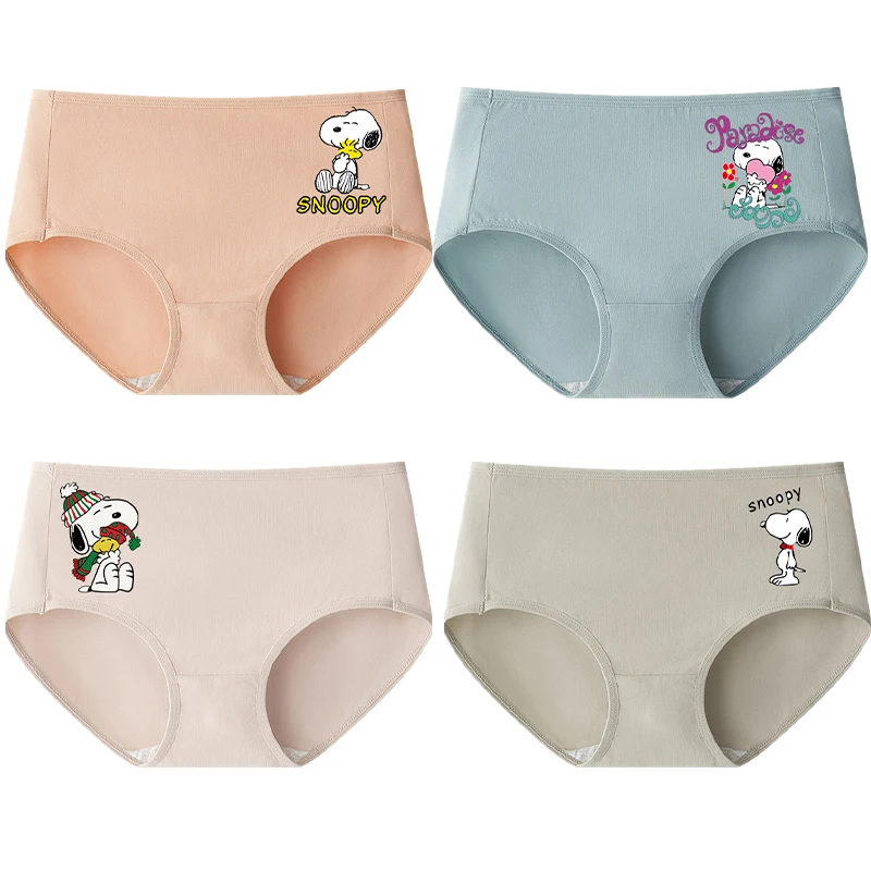 Snoopy Breathable Cotton Underwear Anime Cartoon Kawaii Women Mid-Waist Comfortable Girls Underpants Fashion Plus Size Panties