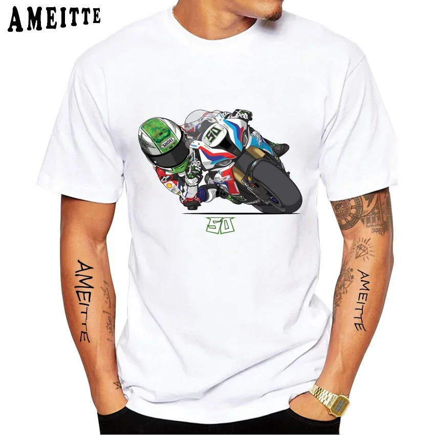 Eugene Laverty Number 50 GP Classic T-Shirt New Men Short Sleeve Boy Adventure Sport Casual White Tops Man Motorcycle Rider Tees