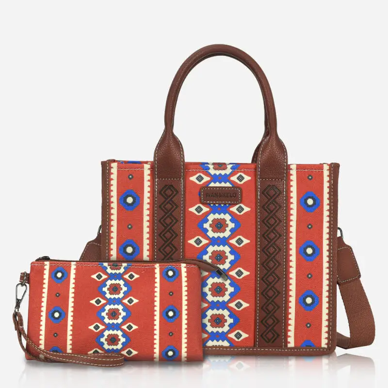 Bohemian National Style Multicolor Tote Bags for Women Vintage Large Capacity Shoulder Bags Retro Female Canvas Handbags Purses