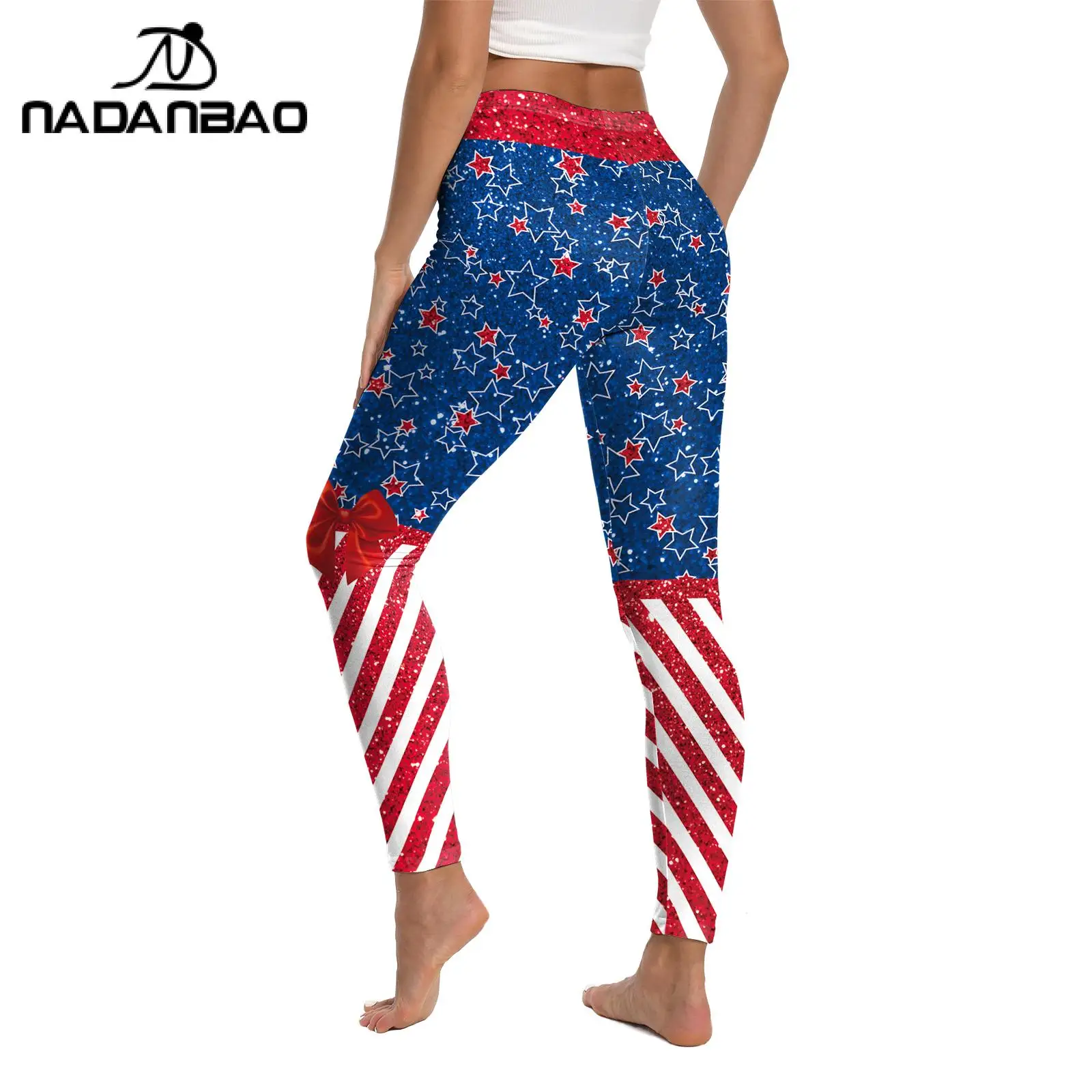 Nadanbao Patriotic Leggings for Women American Flag Digital Print Leggings High Waist Gym Workout Trousers for Yoga Sexy Tights