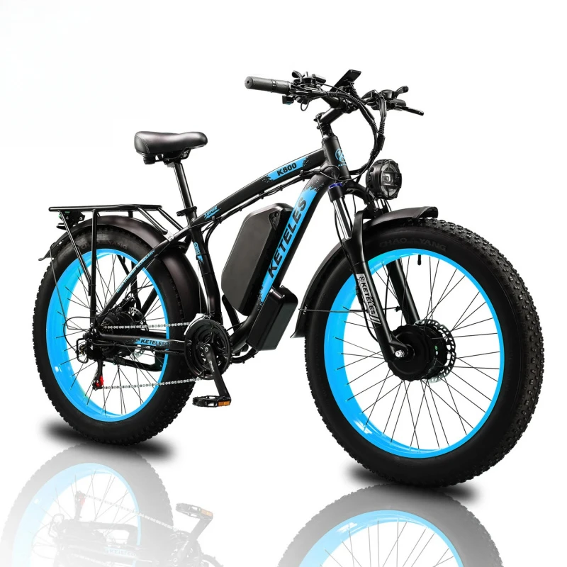 

KETELES 26" Inch Fat Tire E-Bike 48v/23AH Battery Dirt Bike K800 Electric Mountain Bikes Dual Motor Electric Bicycle 21Speed