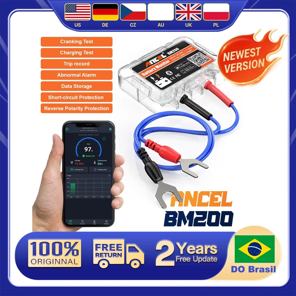 

12V Car Battery Monitor Health Load Tester Analyzer with Bluetooth4.2 for Lithium & Lead-Acid Batteries Support Max 4 Cars