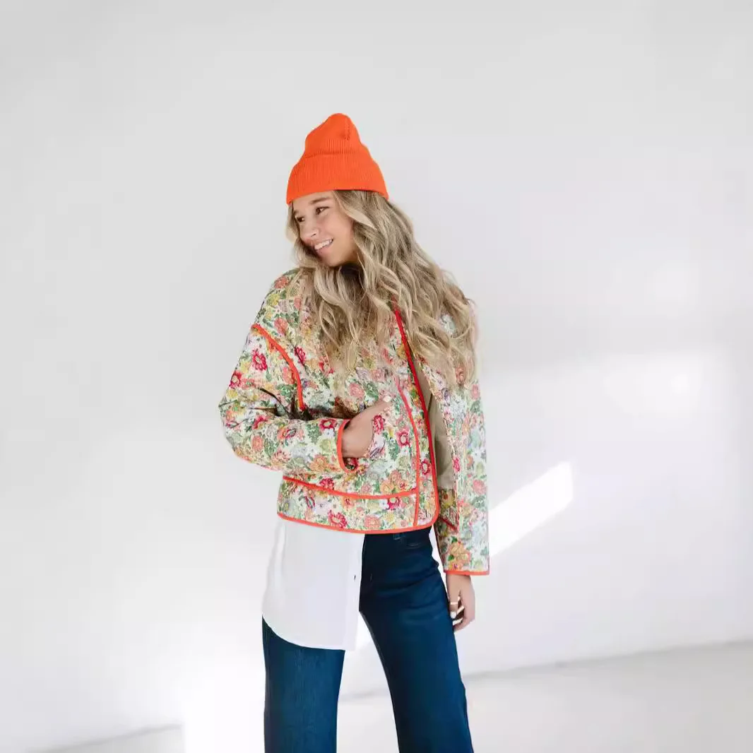 

AliExpress Autumn and Winter New Women's Coat Amazon Casual Printed Loose All-match Jacket Long-sleeved Warm Cotton Coat