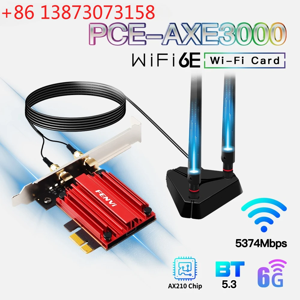 

Wi-Fi адаптер FENVI WiFi 6E AX210, 5374 Мбит/с, трехдиапазонный (2.4G/5G/6ГГц), Bluetooth 5.3, 802.11AX, игровая беспроводная сетевая карта, синий, для Win10/11