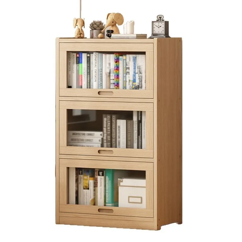 

Solid wood bookshelf dust-proof bookcase acrylic shelf with door floor-to-ceiling home children's living room Nordic