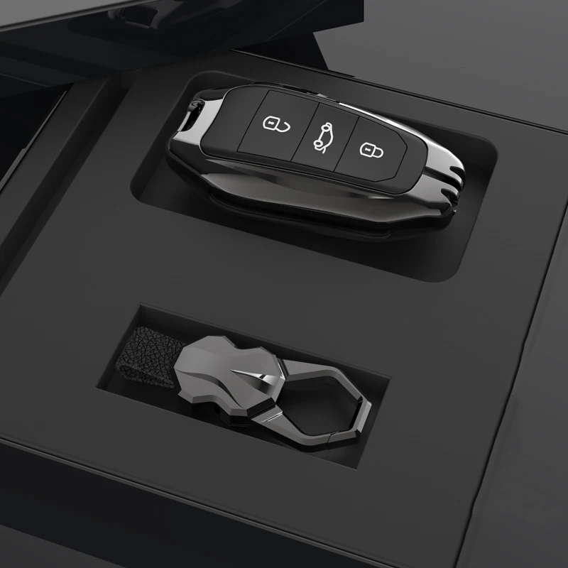 Zine Alloy Leather Car Key Case Shell Cover For Peugeot 308 408 508 2008 3008 4008 5008 Citroen C4L C6 C3-XR Picasso DS3 DS4 DS5