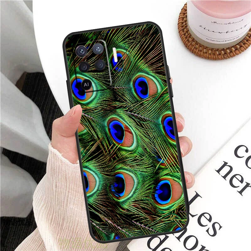 Чехол с павлиньими перьями для Oppo A18 A74 A57 A17 A77 A38 A58 A78 A98 A54 A94 A80 A60 A40 A96 A76 A16 A15 A5 Pro