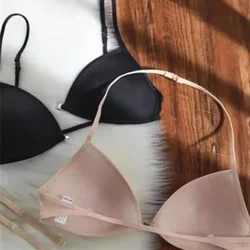 MOYISU French Triangle A B Cup Underwear Women's Thin Straps Beautiful Back Halter Invisible Front Buckle Bra Thin Seamless Bra